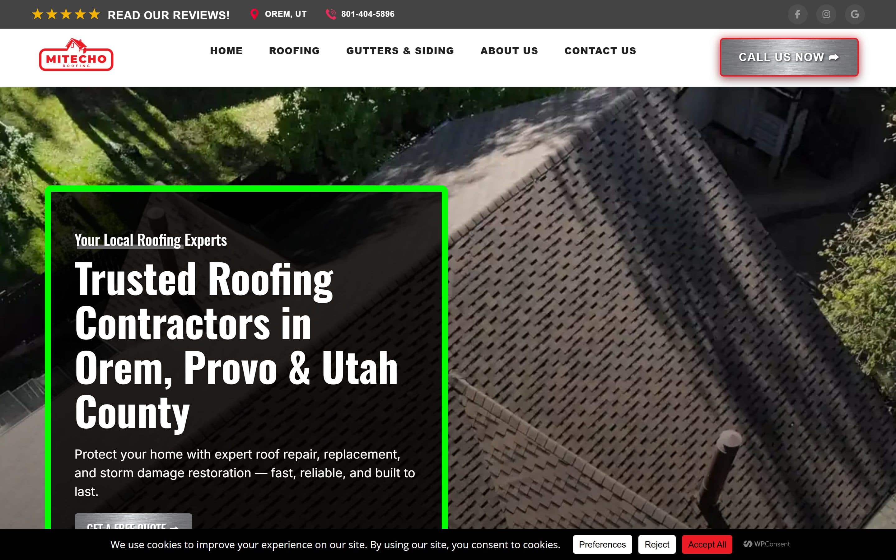 The old MiTecho Roofing website